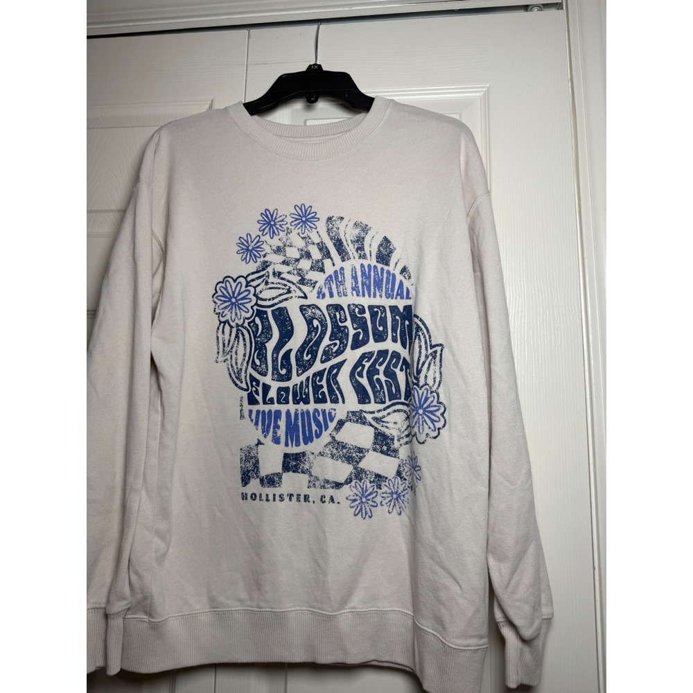 Hollister Blossom‎ Flower Fest Graphic Sweatshirt Cream Blue Small